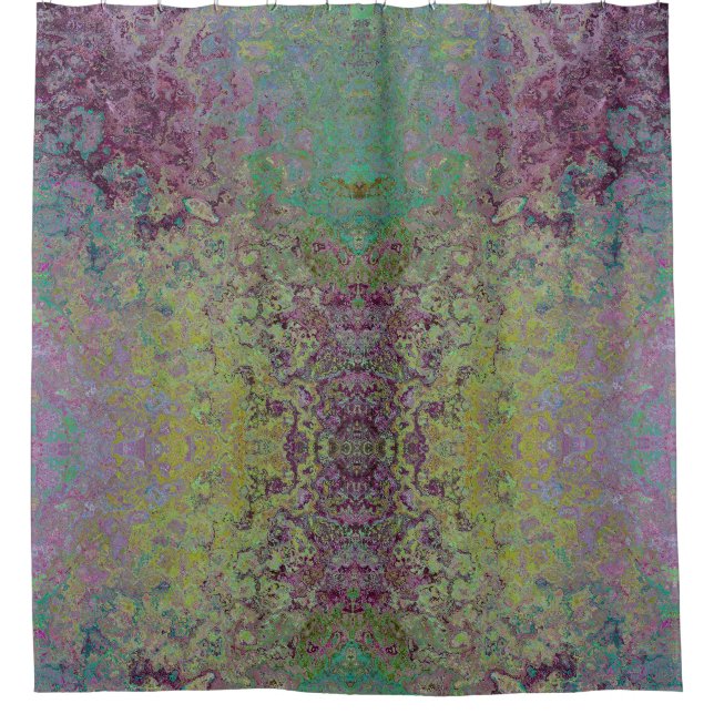 Colourful Alcohol Ink, Green and Burgundy Abstract Shower Curtain (Front)