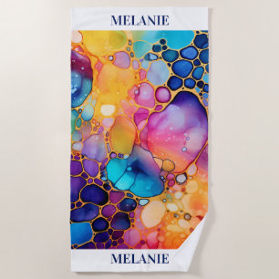 Colourful alcohol ink watercolors background beach towel