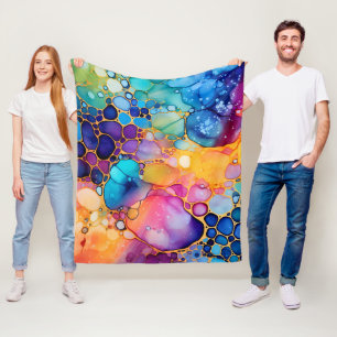 Colourful alcohol ink watercolors background fleece blanket