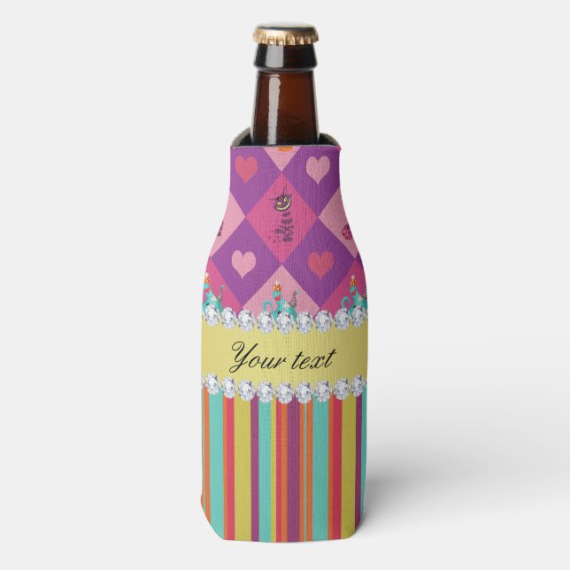 Colourful Alice in Wonderland and Stripes Bottle Cooler (Bottle Front)