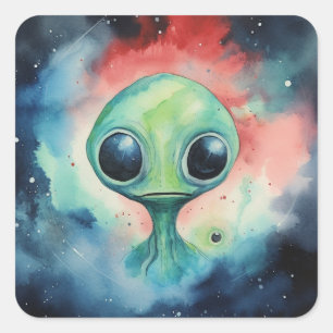 Colourful Alien Martians Galaxy Alien Ufo  Square Sticker