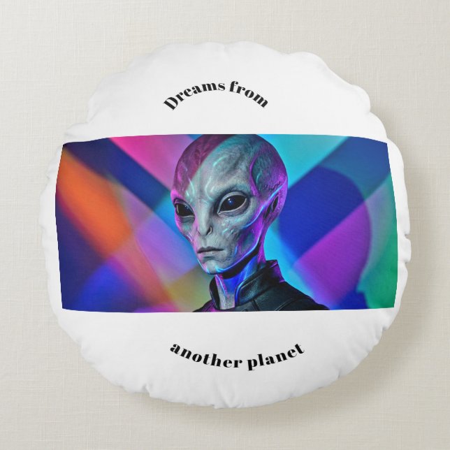 Colourful Alien Visitor - Unique Round Throw Pillo Cushion (Front)