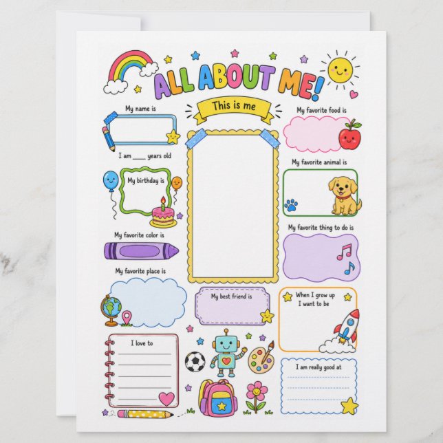 Colourful All About Me First Day of School Activit (Front)