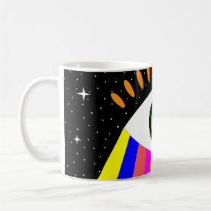 Colourful all seeing eye flat design with stars an coffee mug