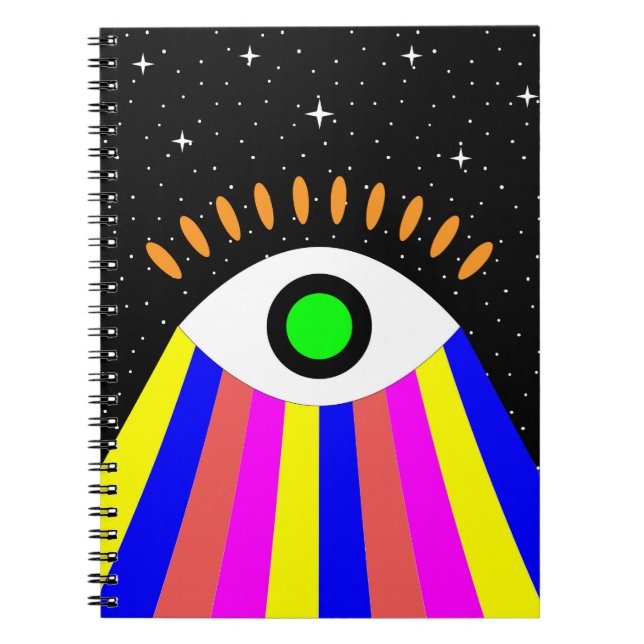 Colourful all seeing eye flat design with stars an notebook (Front)