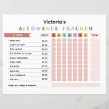 Colourful Allowance Tracker for Kids Chores