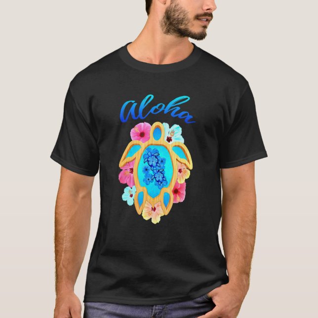 Colourful Aloha Hawaii Vacation Sea Turtle T-Shirt (Front)