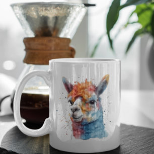 colourful alpaca in watercolor coffee mug