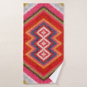 Colourful alpaca mohair sweater ornament closeup. bath towel