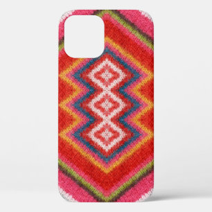 Colourful alpaca mohair sweater ornament closeup. iPhone 12 case
