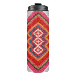 Colourful alpaca mohair sweater ornament closeup. thermal tumbler