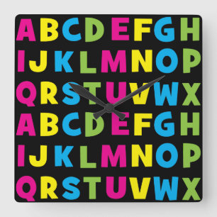 Colourful Alphabet A To Z Square Wall Clock
