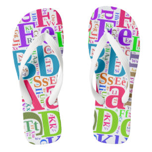 Colourful alphabet flip flops