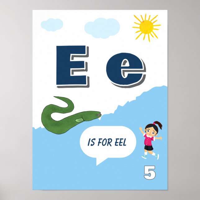 Colourful Alphabet Learning Poster Letter E (Front)