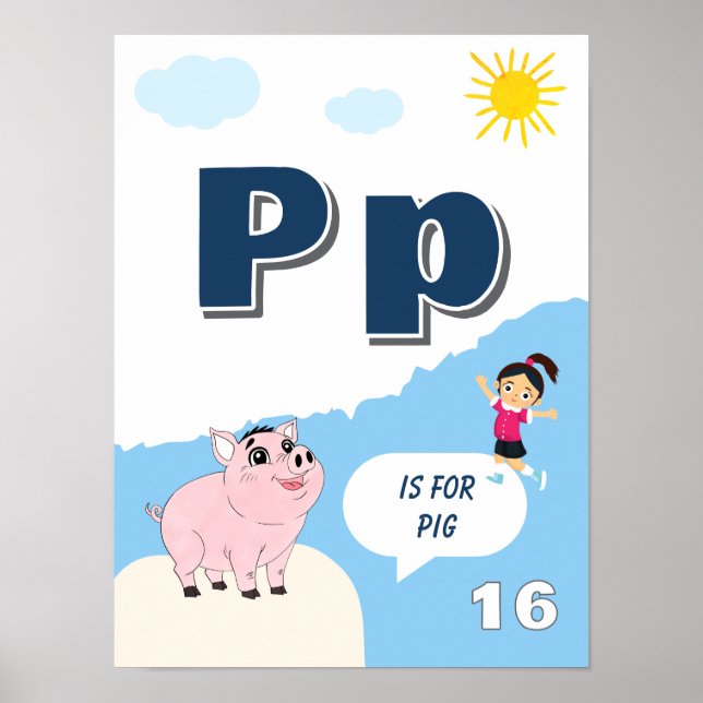 Colourful Alphabet Learning Poster Letter P (Front)