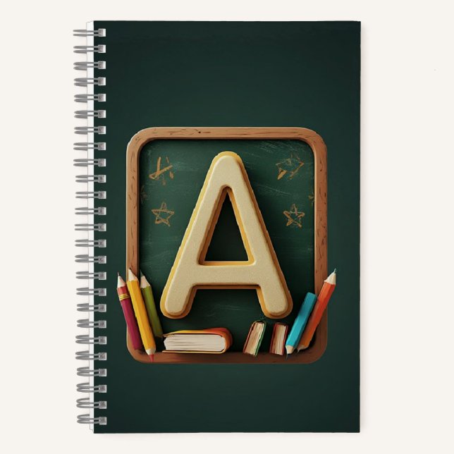 🎒 Colourful Alphabet Monogram Back To School Kids Notebook (Front)