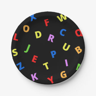 Colourful Alphabet on black background Paper Plate