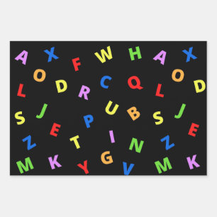 Colourful Alphabet on black background Wrapping Paper Sheet