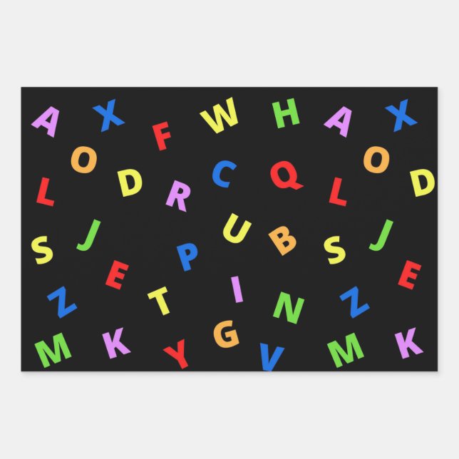 Colourful Alphabet on black background Wrapping Paper Sheet (Front)