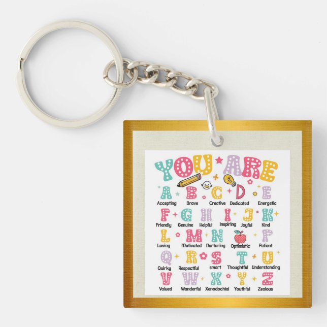 Colourful Alphabet Positive Text Back to School Key Ring (Front)