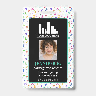 Colourful Alphabet Teacher Photo & Logo ID Badge
