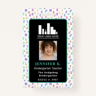 Colourful Alphabet Teacher Photo & Logo ID Badge