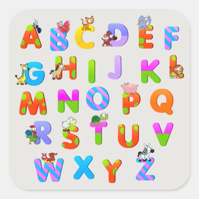 Colourful Alphabetical Letters Square Sticker (Front)
