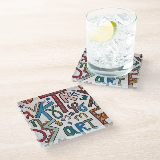 Colourful Alphabets  Glass Coaster (Angled)