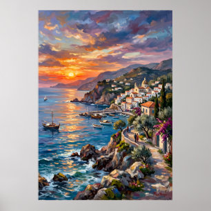 Colourful Amalfi Coast Seascape Poster