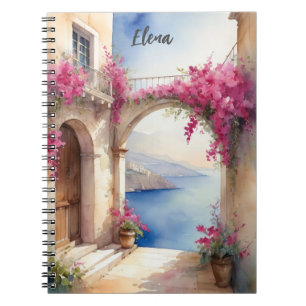 Colourful Amalfi Coast View Bougainvillea Notebook