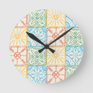 Colourful Amalfi style tile seamless pattern Round Clock