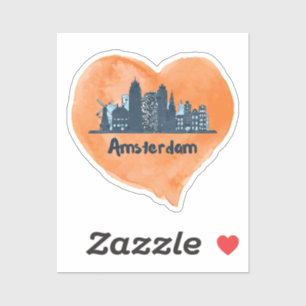 Colourful Amsterdam City Skyline Watercolor Heart 