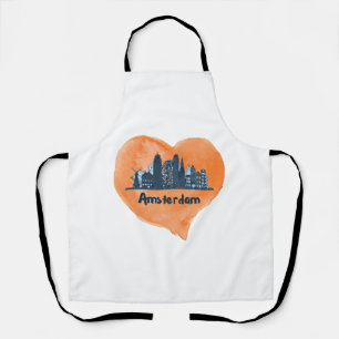 Colourful Amsterdam City Skyline Watercolor Heart Apron