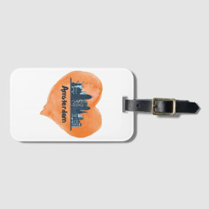 Colourful Amsterdam City Skyline Watercolor Heart Luggage Tag
