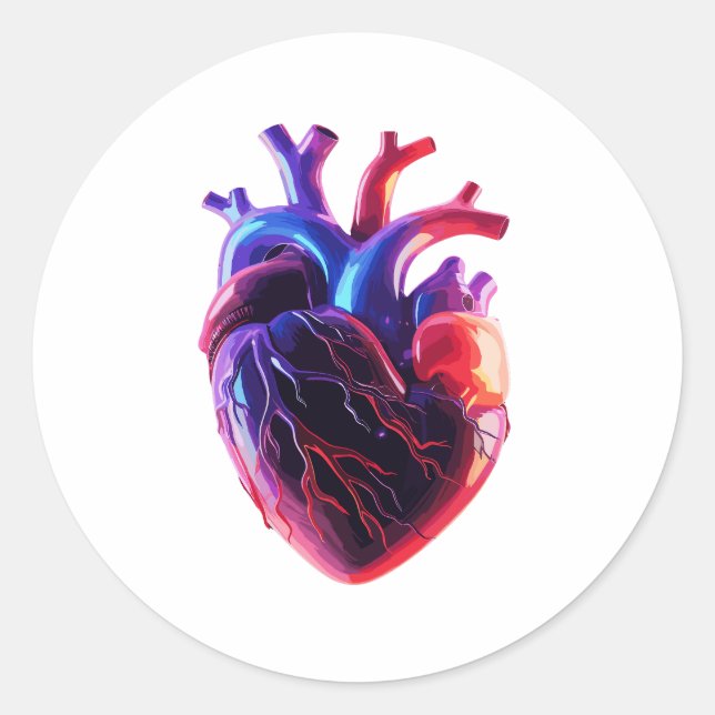Colourful Anatomical Heart Classic Round Sticker (Front)