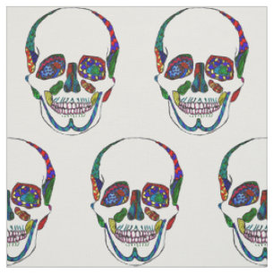 Colourful Anatomical Sugar Skull Mosaic Pattern Fabric