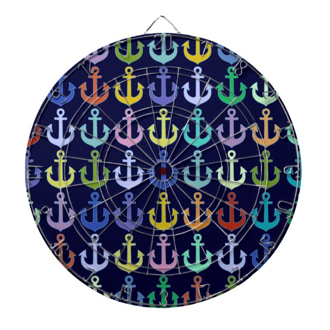 Colourful Anchor Pattern Navy  Dartboard (Front)