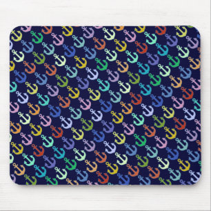 colourful anchor pattern navy design mouse mat