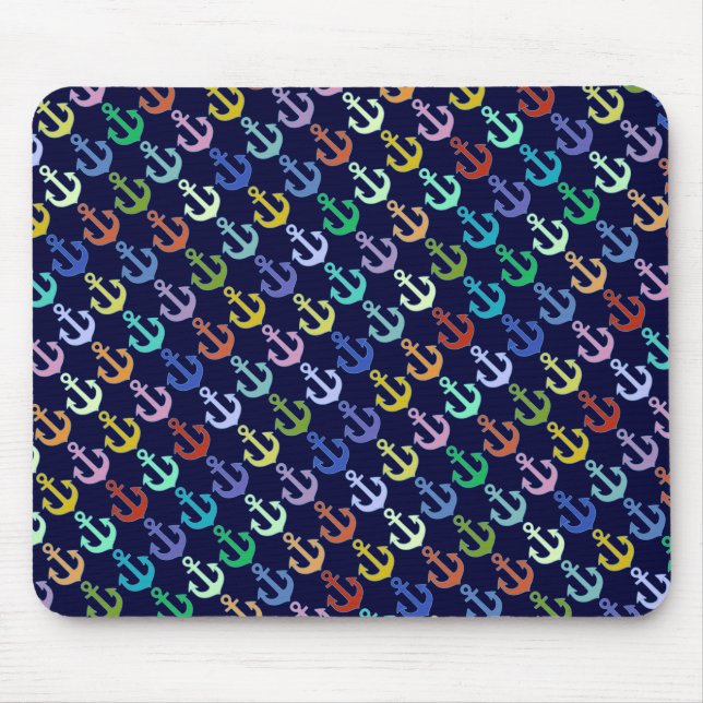 colourful anchor pattern navy design mouse mat (Front)