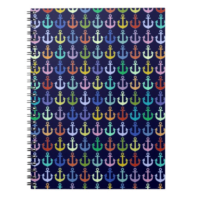 colourful anchor pattern navy design notebook (Front)