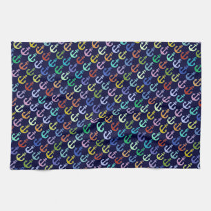 colourful anchor pattern navy design tea towel