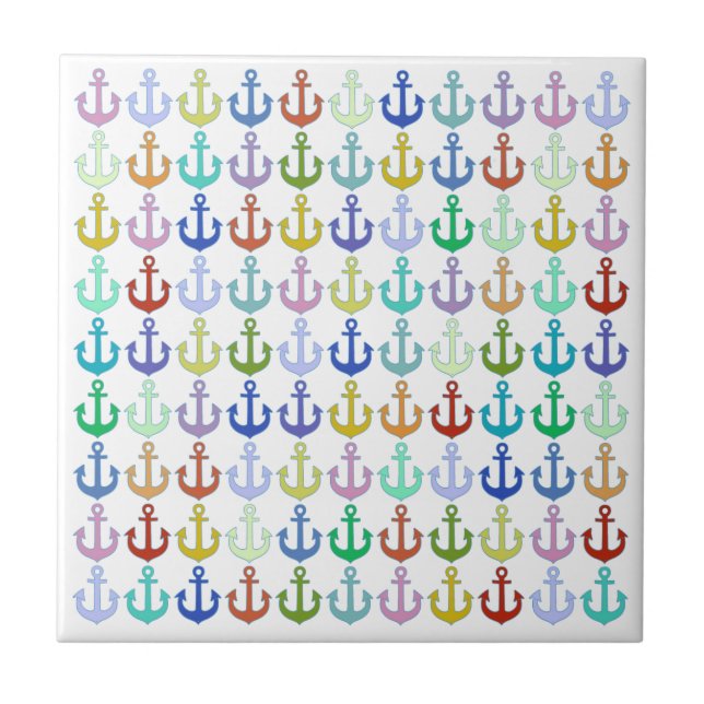 colourful anchor pattern navy design tile (Front)