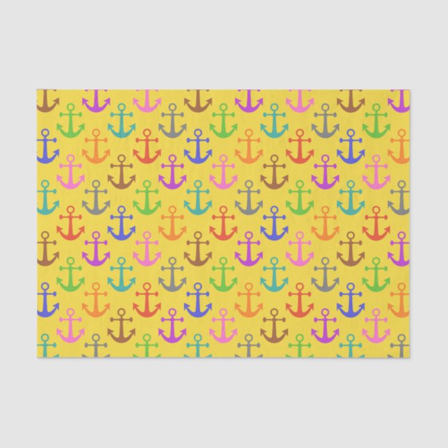 Colourful Anchor Pattern Retro Nautical Tissue Paper (Front)