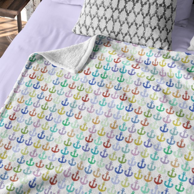 Colourful Anchors stamped allover white Fleece Blanket (Creator Uploaded)