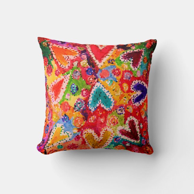 Colourful and Abstract Hearts Throw Pillow (Front)