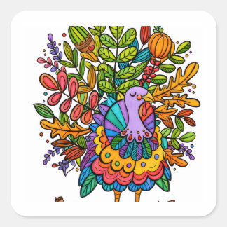 Colourful and amazing funny turkey styled square sticker