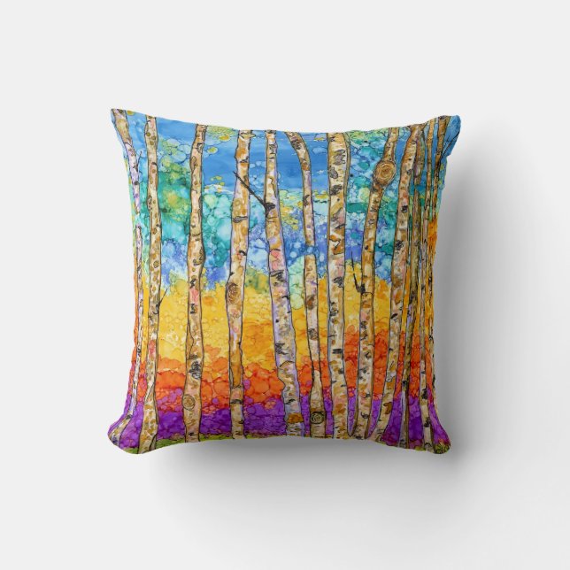 Colourful and Beautiful Aspen Trees Throw Pillow (Front)