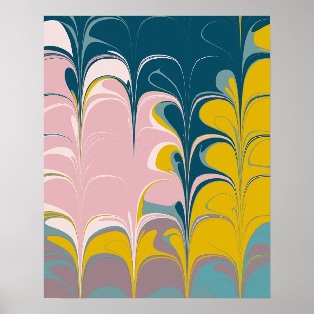 Colourful and Bold Abstract Paint Swirls in Blue Poster (Front)