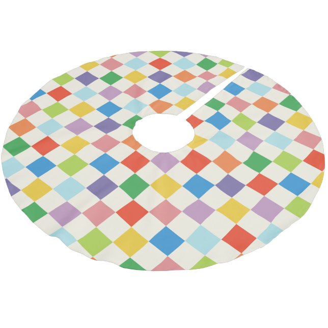 Colourful and Bright Chequerboard Patterned Brushed Polyester Tree Skirt (Angled)