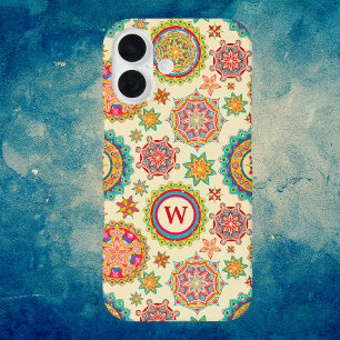 Colourful and Bright Mandala Shapes with Initial iPhone 16 Case